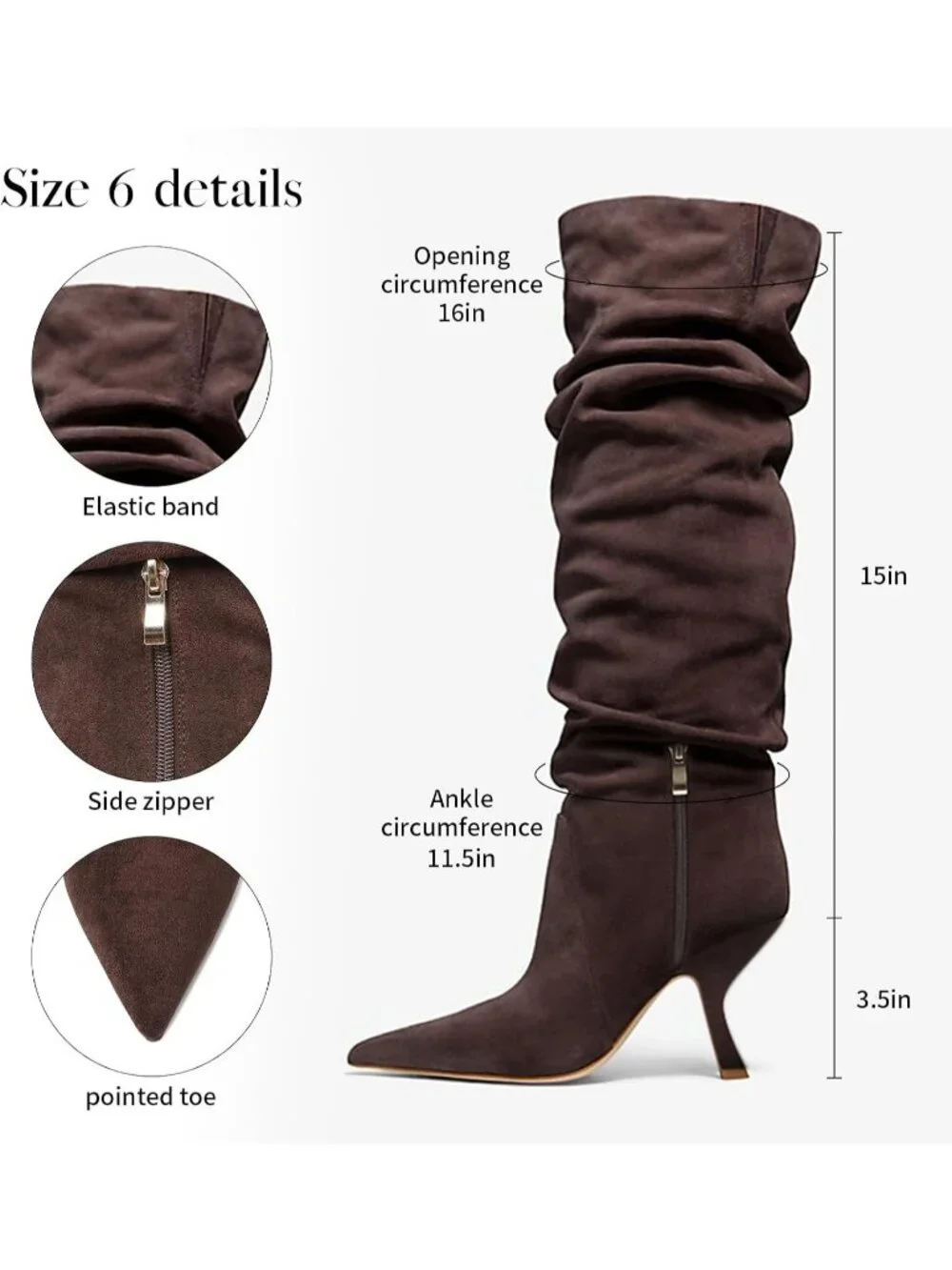 Women's Chocolate Slouch Knee High Boots Kitten Heel Side Zipper Knee-High Boots